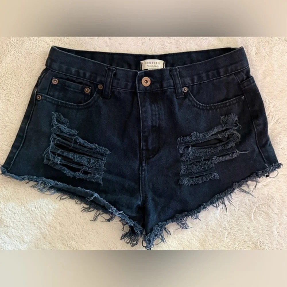 Forever 21 Black Distressed Jean Shorts